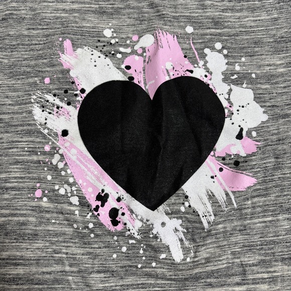 5/$20! Justice Girls Gray Heart Tee Shirt Black Pink White - Picture 2 of 6